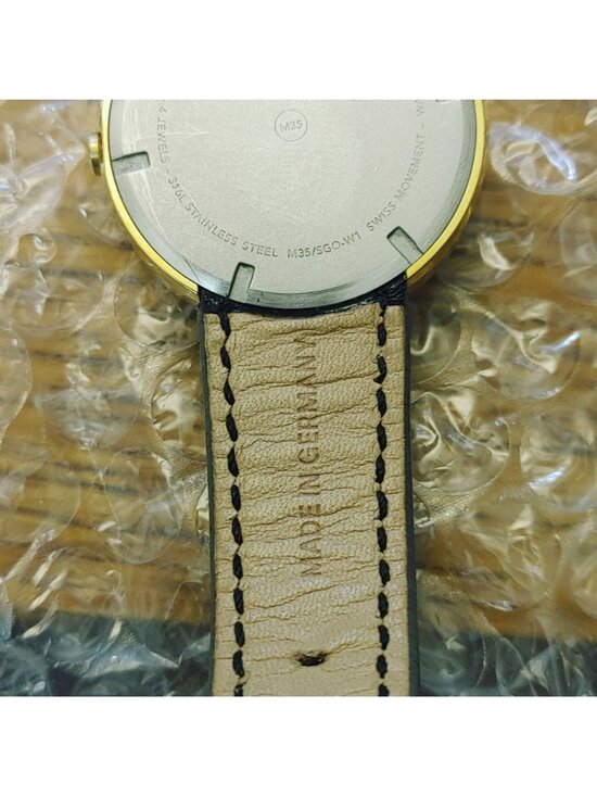 Uniform Wares Gold Watch Lugless Silhouette M35 Swiss Black Calf Leather Strap